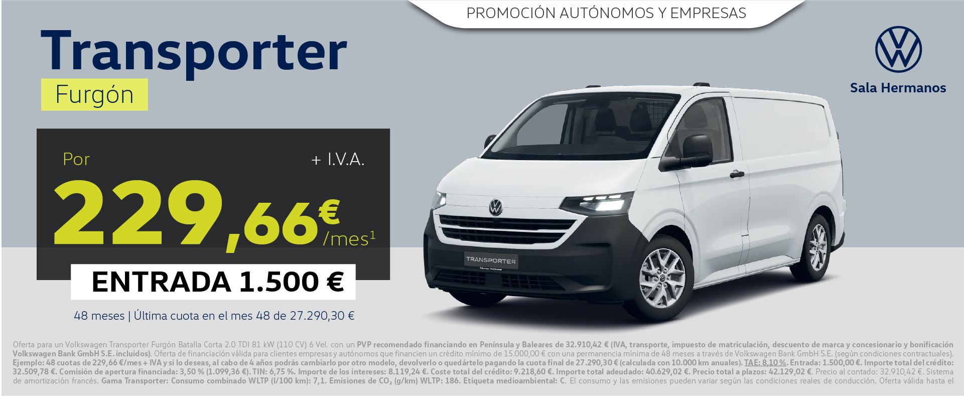 Nuevo Transporter Furgón desde 229,66€/mes* + IVA